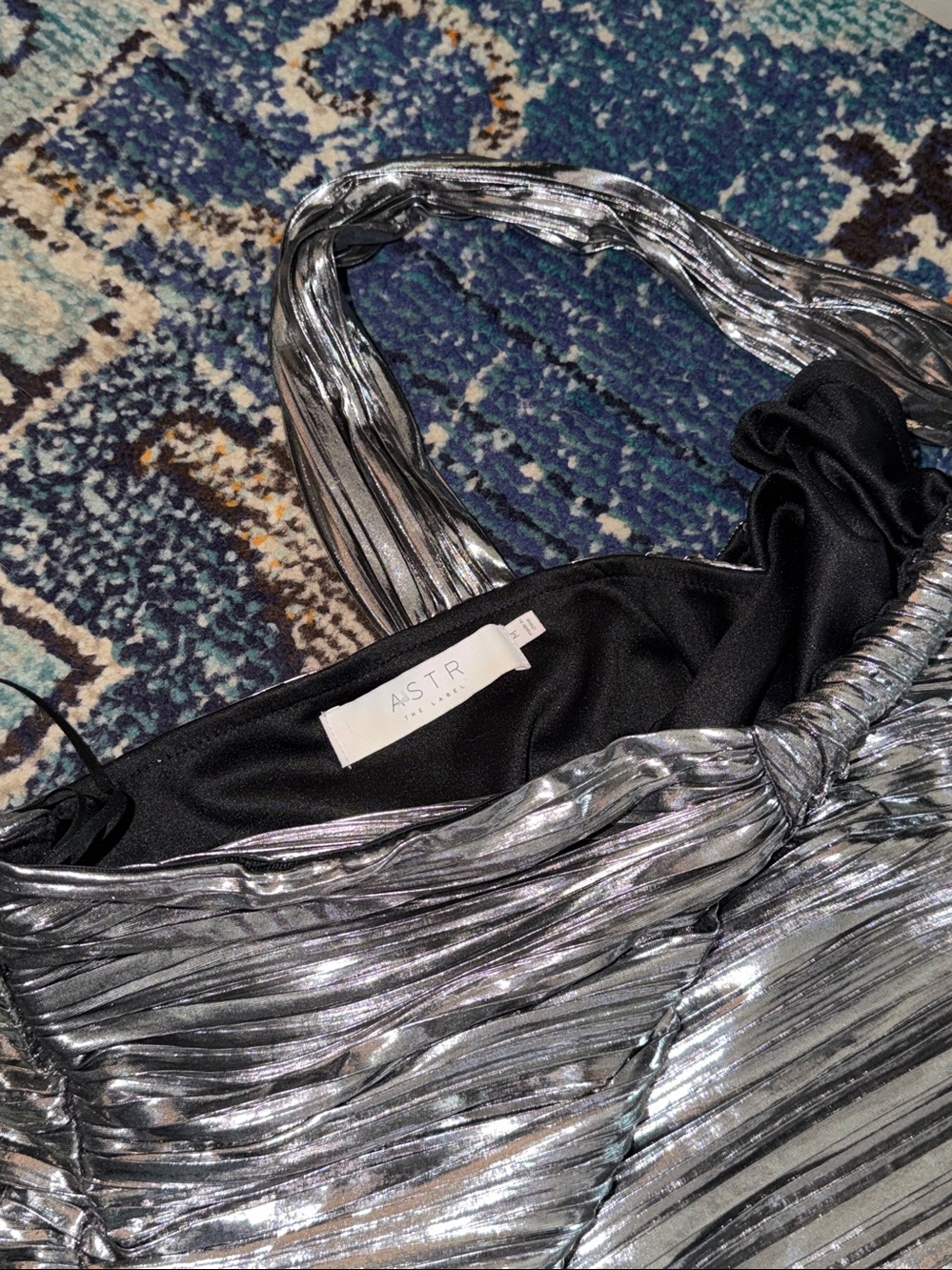 Astr Metallic Silver One-Shoulder Ruched Mini Dress - Picture 3 of 3